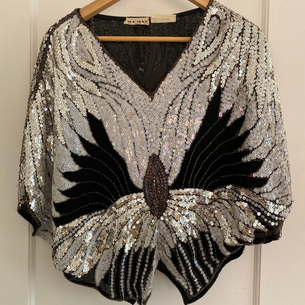 Vintage 1970s-80s Black and Silver Top